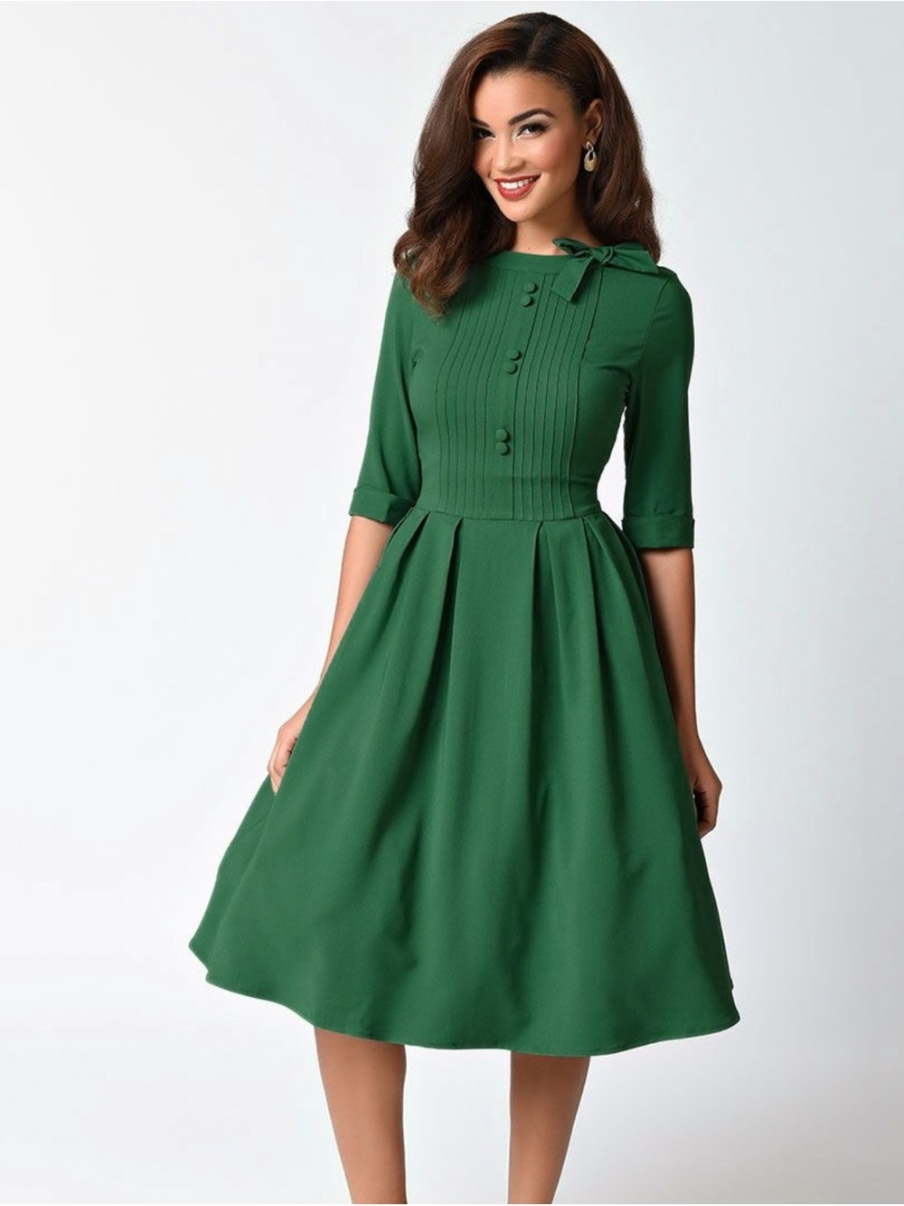 🍄 Hell Bunny Green Bow Neck Midi Dress 🌲